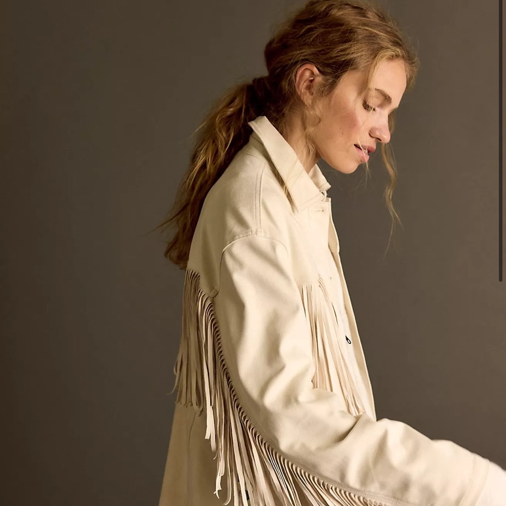We The Free Cream Leather Fringe Jacket - Picture 6 of 8